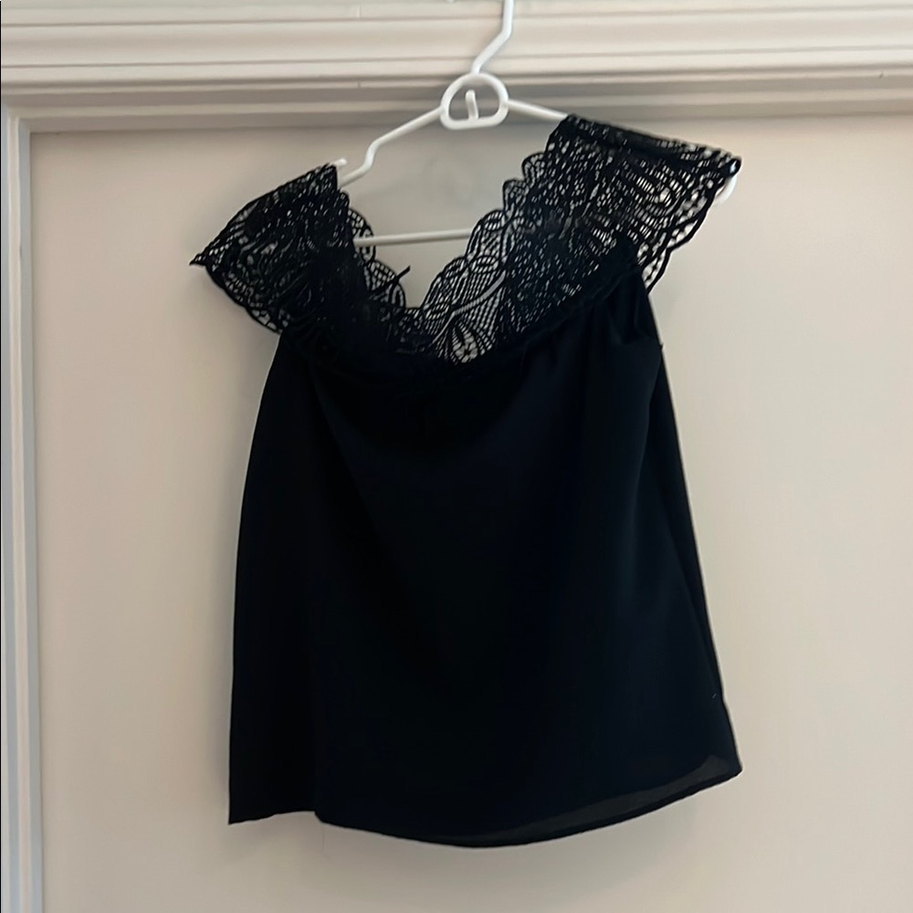 Wayf Size Small Elegant Black Lace Trim Off the Shoulder Top